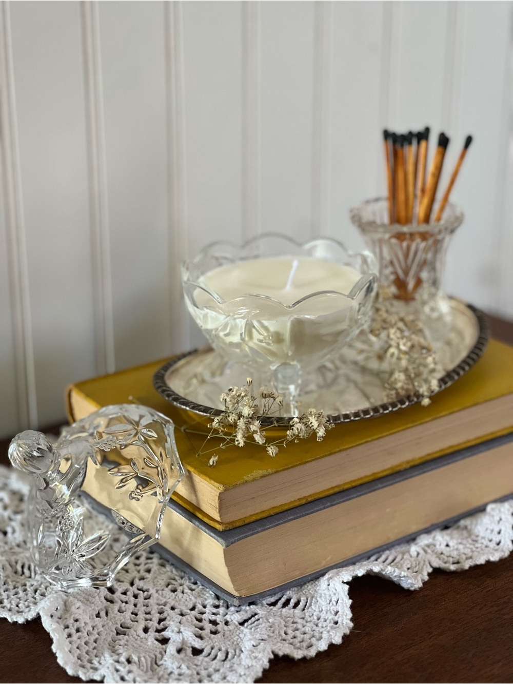 Cut Glass Footed Dish with Lid